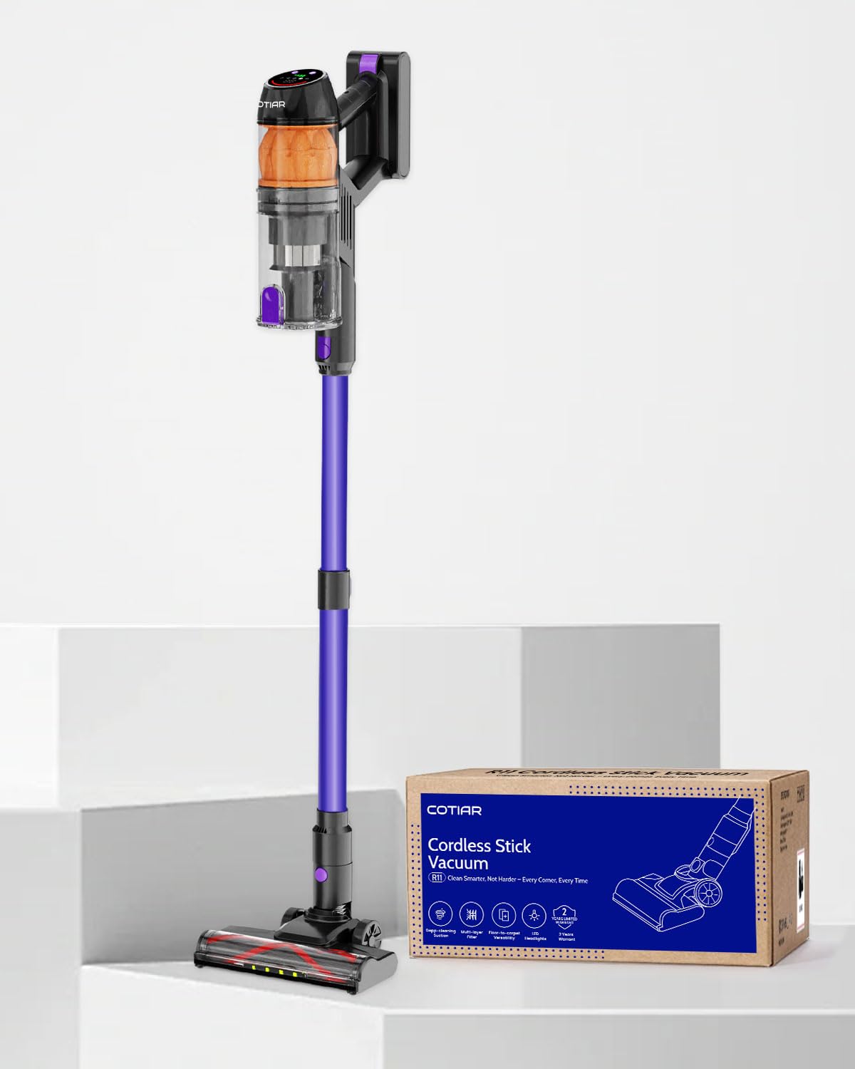 Cordless Vacuum Cleaner,500W 40KPa 60Mins Vacuum Cleaners for Home,Powerful Stick Vacuum With Green Light,Anti-tangle Wireless Vacumm, Rechargeable Vacuum for Pet Hair/Carpet/Hardwood Floor,Purple - image 6