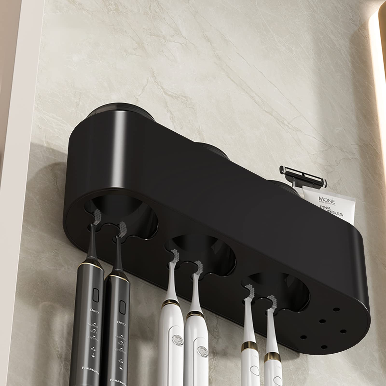 Portaspazzolino Da Parete Con Dispenser Dentifricio - Doppio Erogatore, 6 Slot E 3 Tazze, Senza Foratura - Foto 7