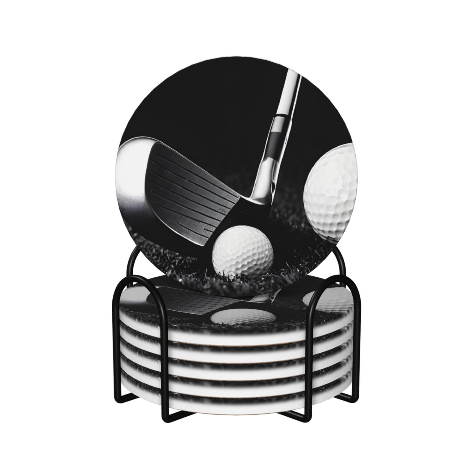 Dessous de verre en céramique lot de 6 ronds noirs et blancs avec support de table
