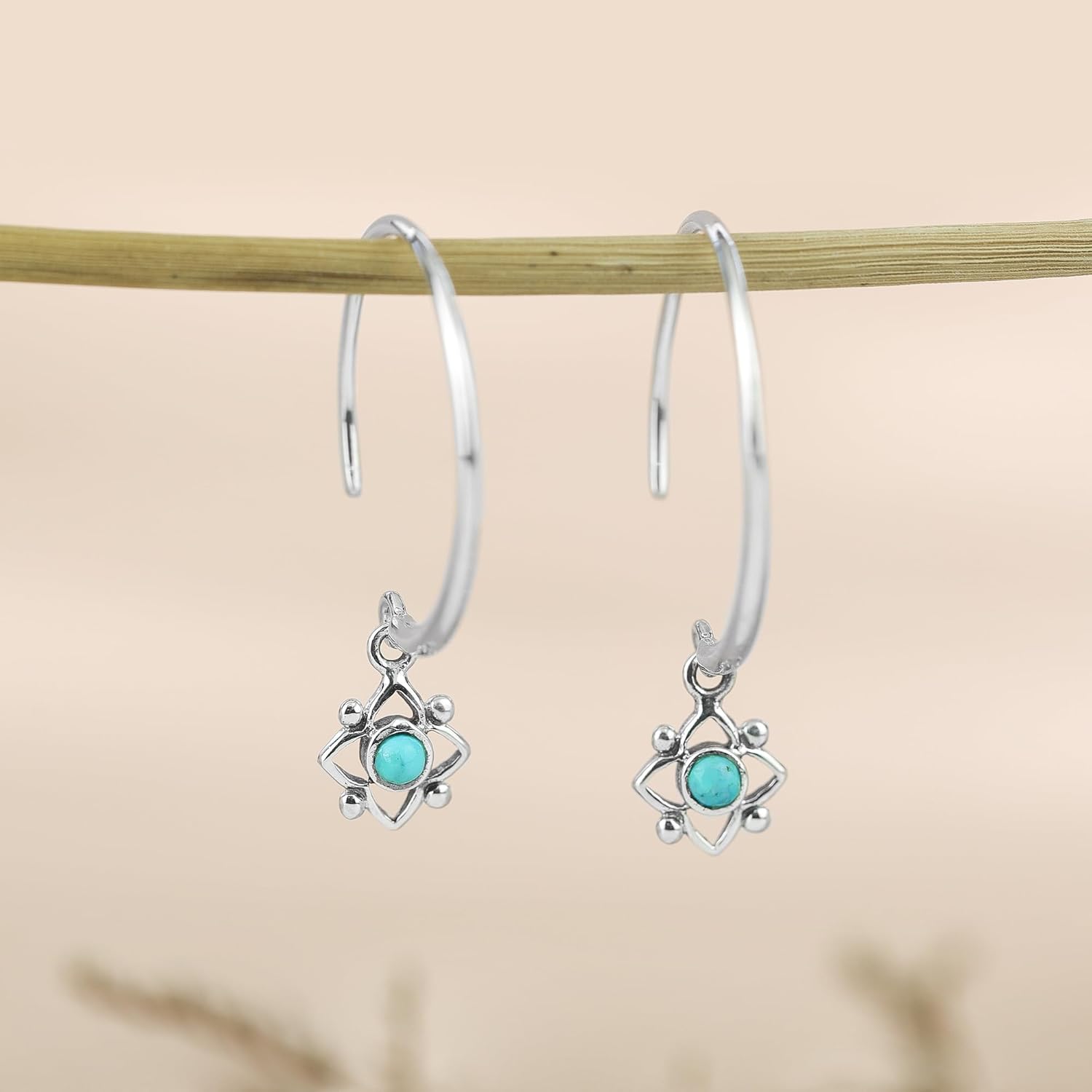 Boma Jewelry Sterling Silver Flower Shaped Dot Pull Through Hoop Earrings - Image 3