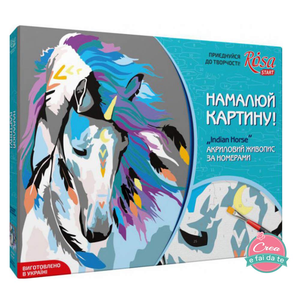 Kit Fai da Te per Dipinto su Tela Colori acrilici - Dipingere con i Numeri - Indian Horse - Dimensioni 35x45cm