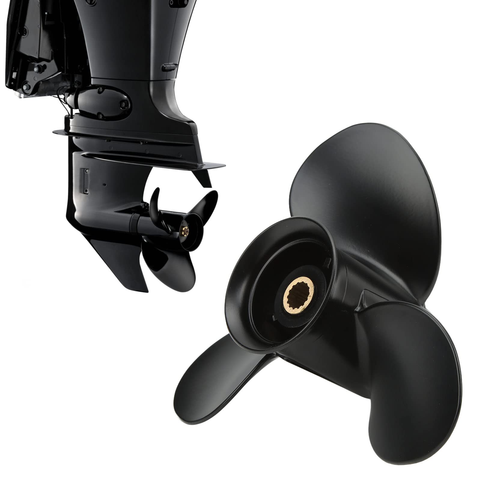Acouto Außenbordpropeller-Bootsmotorpropeller, 9,25 Zoll Durchmesser mit 3 Blättern, 10 Zoll Teilung, 14 Zähne Spline, Passend für 9,9–20 PS Außenbordmotoren
