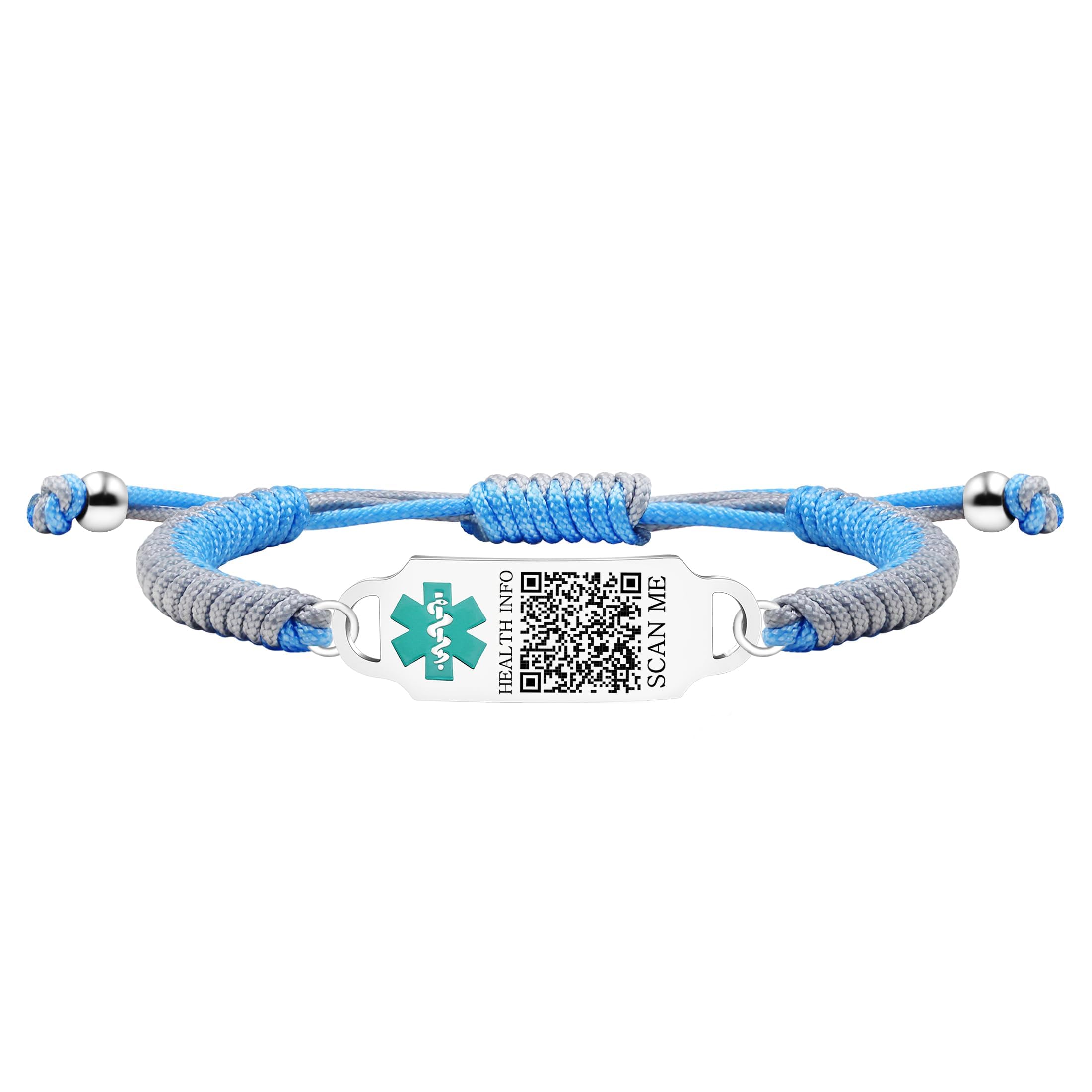 Armband mit QR-Code – Graviertes medizinisches ID-Band – Verstellbares, handgefertigtes Seilarmband für Diabetes, Herzerkrankungen, Allergien – YA5657
