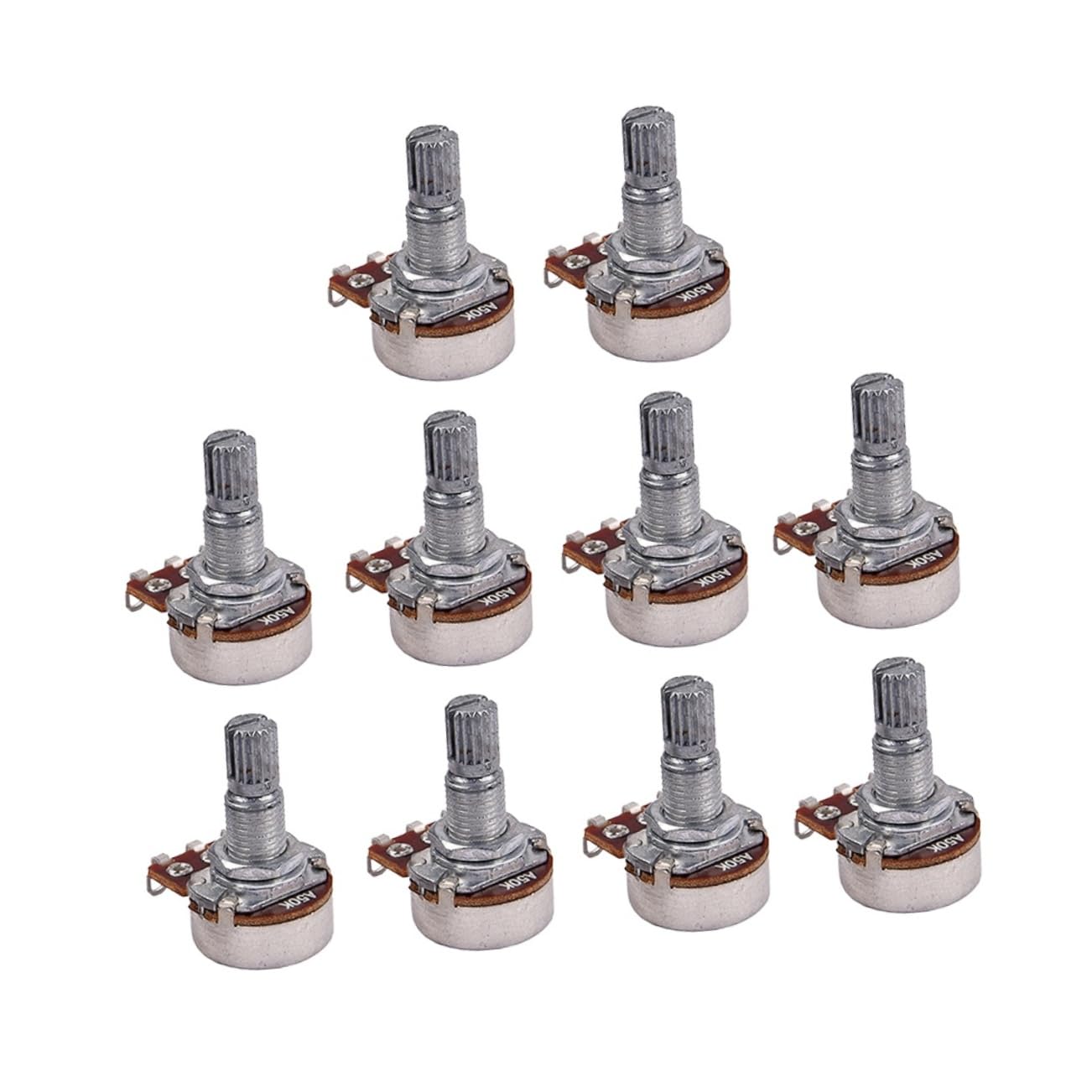 Gadpiparty 10Pcs Ak Long Shaft Bass Potentiometers Low Friction Audio Taper for Guitar Coarse Knurled Split Shaft Replacement for Volume Control Ohm Type