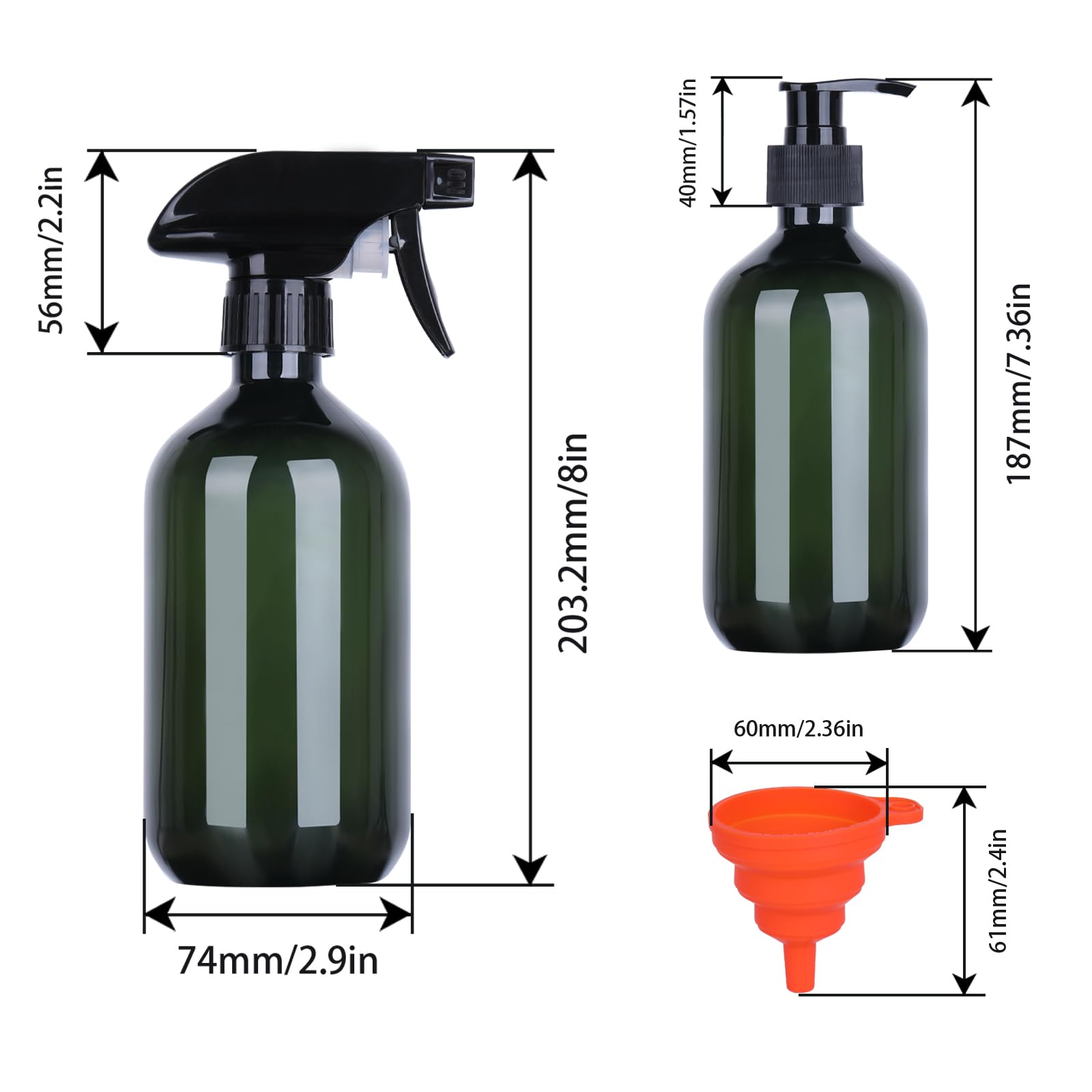 3 Pz Spruzzino Nebulizzatore Capelli, 500ml Nebulizzatore Acqua, Bottiglia Spray Vuota, Flacone Spray Bottle Spruzzino Capellio, Spruzzatore Giardino, con 3 teste di pompaggio e 1 imbuto (verde)
