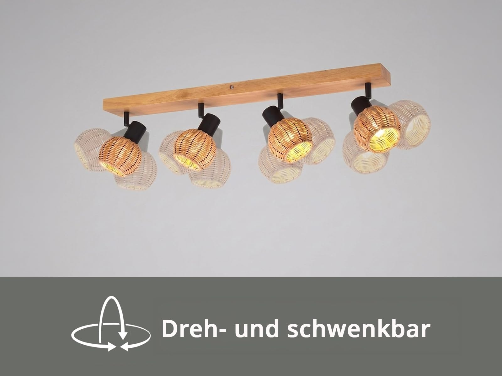 meineWunschleuchte Decken-Strahler Holz & Rattan, Spots schwenkbar