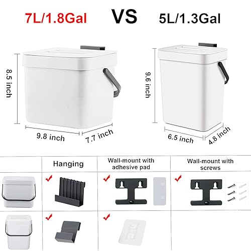 Miniatura 6 de LALASTAR - Bote de basura de baño con tapa montado en la pared debajo del fregadero pequeño cubo de basura para cocina baño cubo de basura de