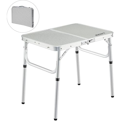 REDCAMP Small Folding Camping Table, 2ft Portable Aluminum Outdoor Folding Table Camp Table Adjustable Height Lightweight for Picnic Cooking Beach (3 Heights)