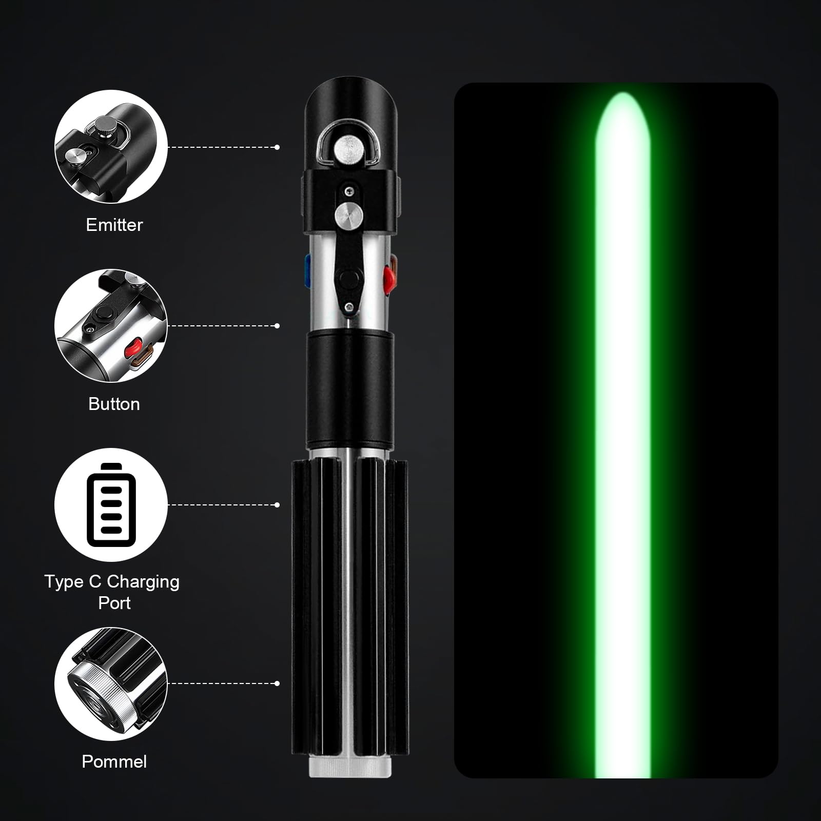App-Steuerung Lichtschwerter Duell Lichtschwert für Erwachsene Smooth Swing RGB-Farben Veränderbar Lightsaber, Motion Control Licht Schwert mit 16 Sound-Fonts