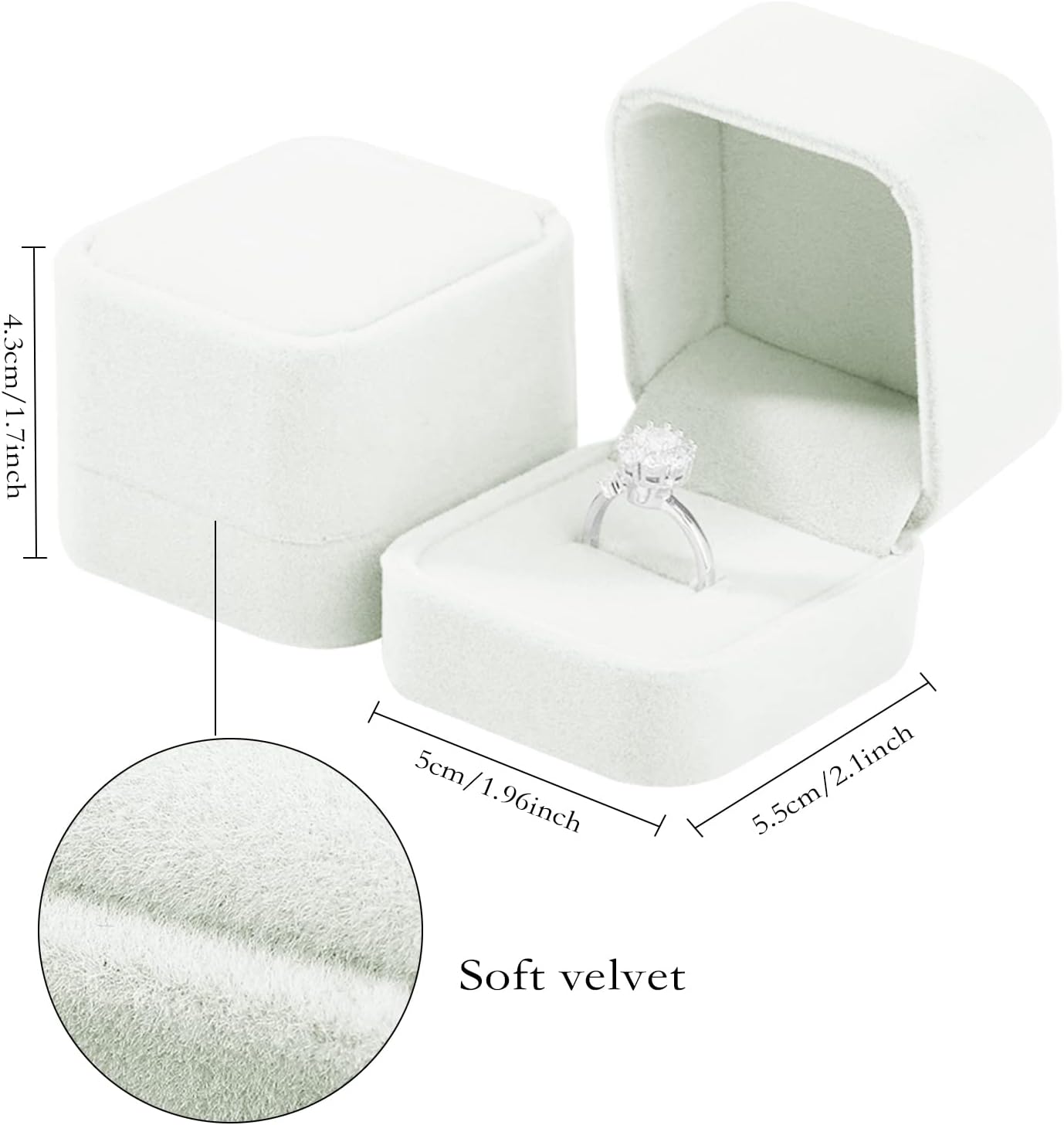 Jewelry Gift Boxes Necklace Earring Ring Box Gift Box,6 Pack Velvet Jewelry Box Ring Set, Single Ring Box Cases Jewelry Gift Boxes,Cotton Filled Jewelry Boxes,2.16 x 1.7 x 1.96 Inches (White) - Image 6