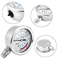 Vista 6 de Manómetro hidráulico, 60 MPa / 9000 PSI doble escalas acero inoxidable manómetro líquido presión base entrada NPT conexión de rosca 1/4