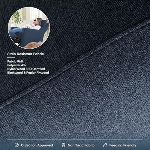 Nurture& The Glider Premium Power Recliner Nursery Glider Chair with Adjustable Head Support | Designed with a Thoughtful Combination of Function and Comfort | Built-in USB Charger (Navy)