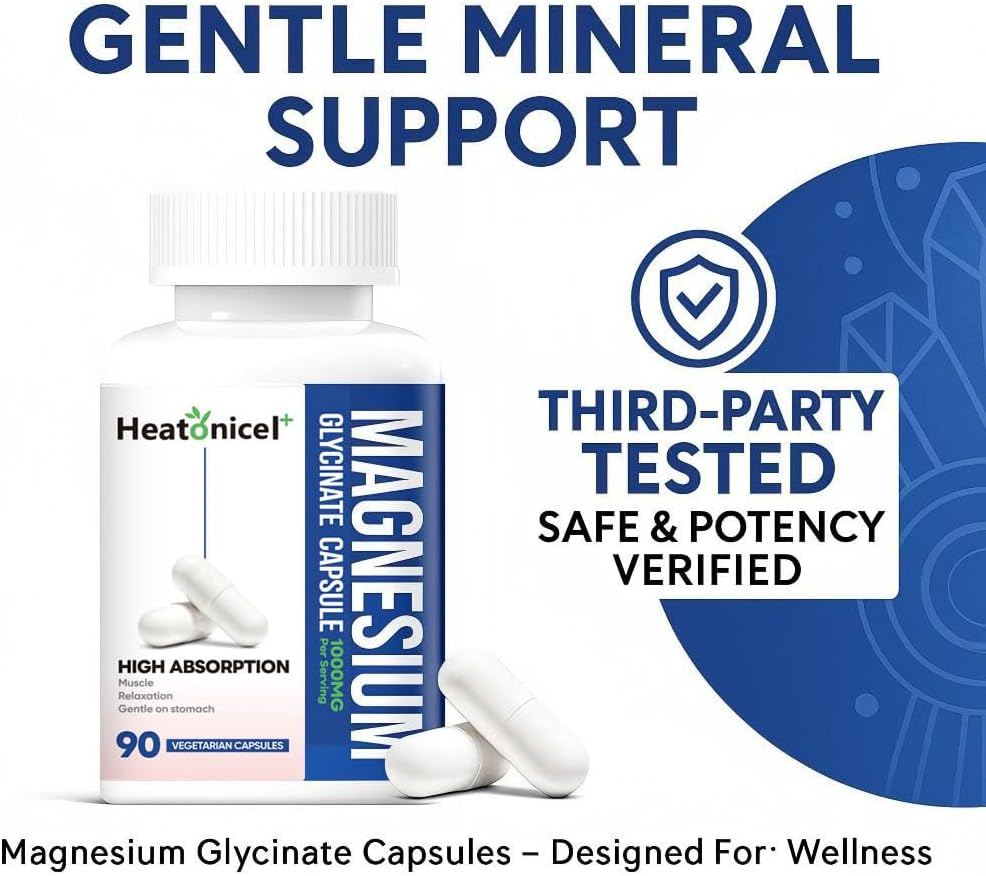 Magnesium Glycinate 400mg Capsules Chelated Gentle Supplement for Stress Relief, Heart & Muscle Support Non-GMO & Gluten Free 90-Capsules