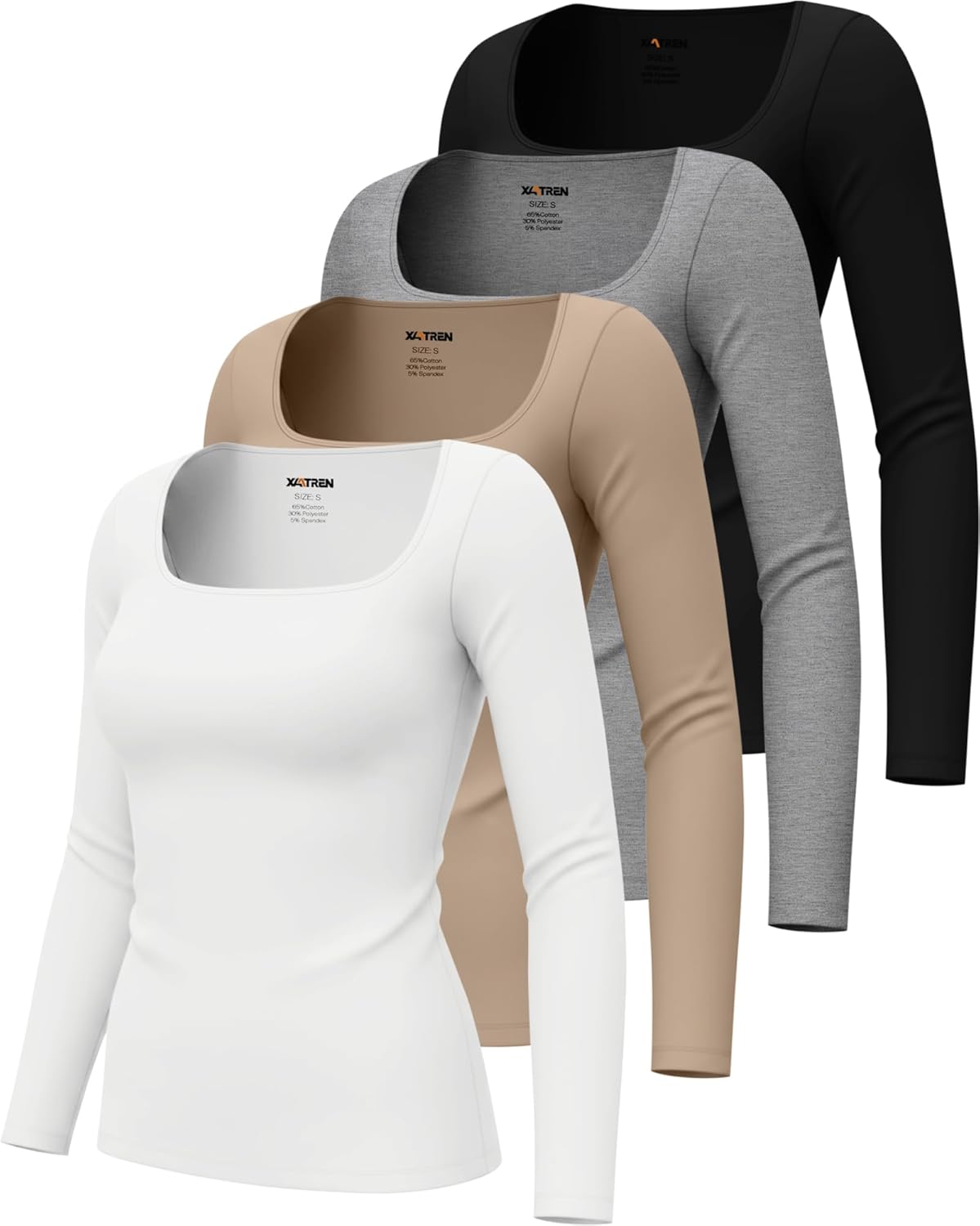 4 Pack Women's Underscrub Shirts Long Sleeve Square Tops Comfort Knit Fitted Layering Undershirts for Nurse