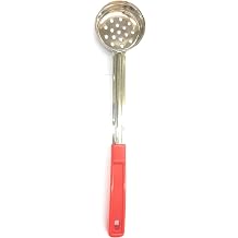 6 oz Stainless Steel Perforated Portion Controller Spoodle Utensil - One Red Handle Perforated Spoodle - KOSHER MARKING RED