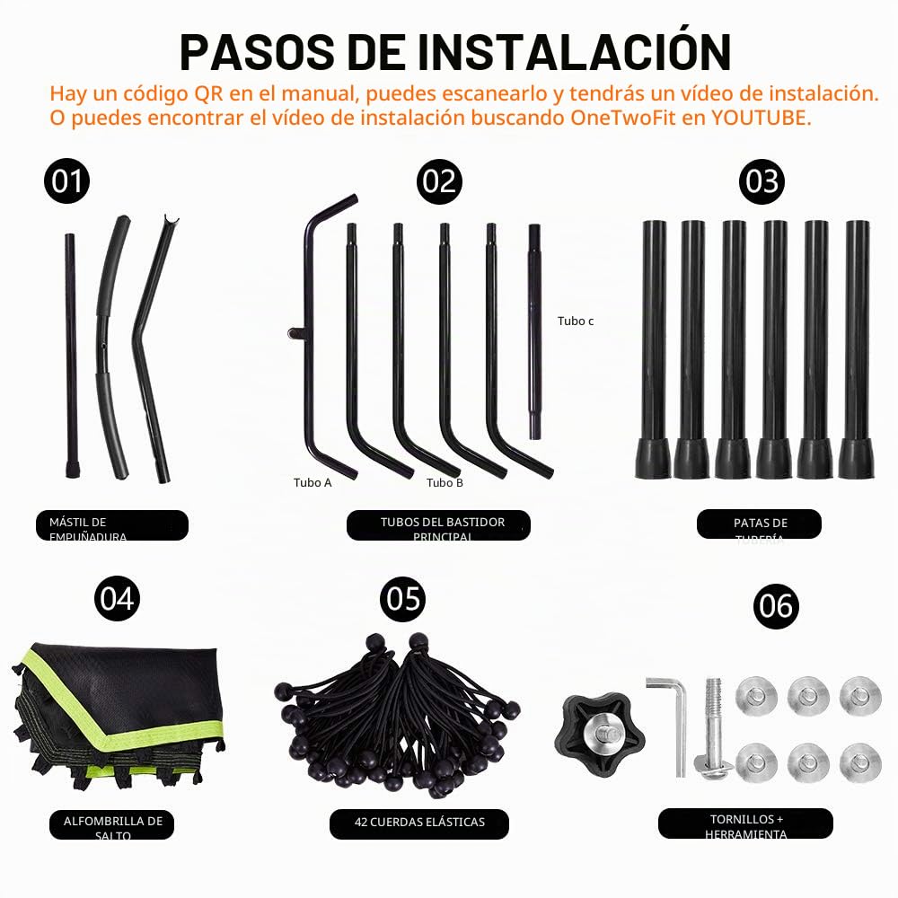 ONETWOFIT 122cm Trampolín de Rebote para Adultos, Mini trampolín silencioso para Ejercicio en Interiores al Aire Libre, trampolín de Fitness con Rebote Bungee