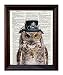Dictionary Art Print - Steampunk Owl "Sir Oliver Owlfeather" with Top Hat and Goggles and Skeleton Key - Printed on Recycled Vintage Dictionary Paper - 8"x11" - Mixed Media Poster on Vintage Dictionary Page