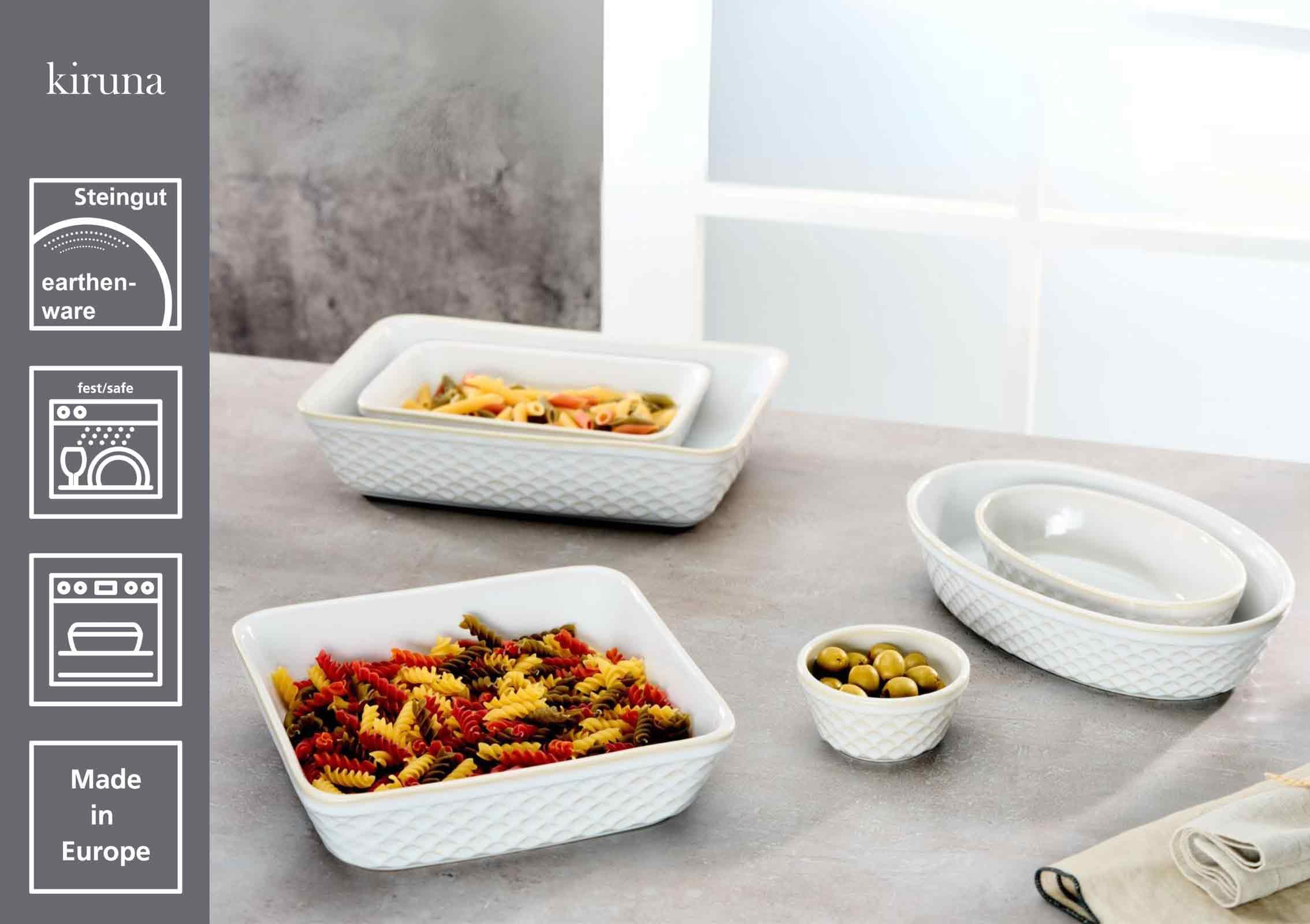 Ritzenhoff & Breker Kiruna Auflaufformen-Set 2-teilig – Ovales Design – 28 x 18,5 cm | 20 x 12,5 cm – Ofenformen aus Steingut mit Außenrelief