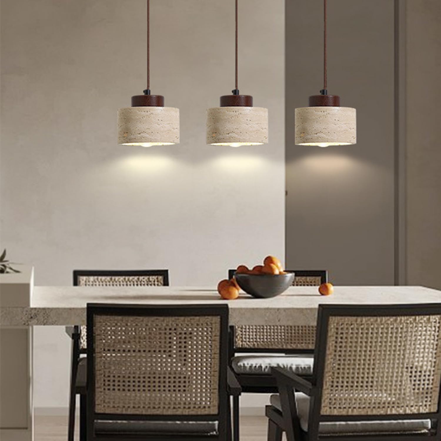Lampada a sospensione in pietra a cilindrica in travertino