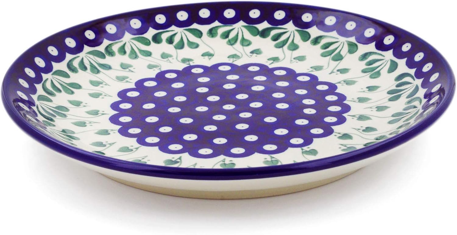 Polmedia Polish Pottery Dinner Plate - Bleeding Heart Peacock Pattern Handmade in Boleslawiec Poland by Ceramika Artystyczna + Certificate of Authenticity