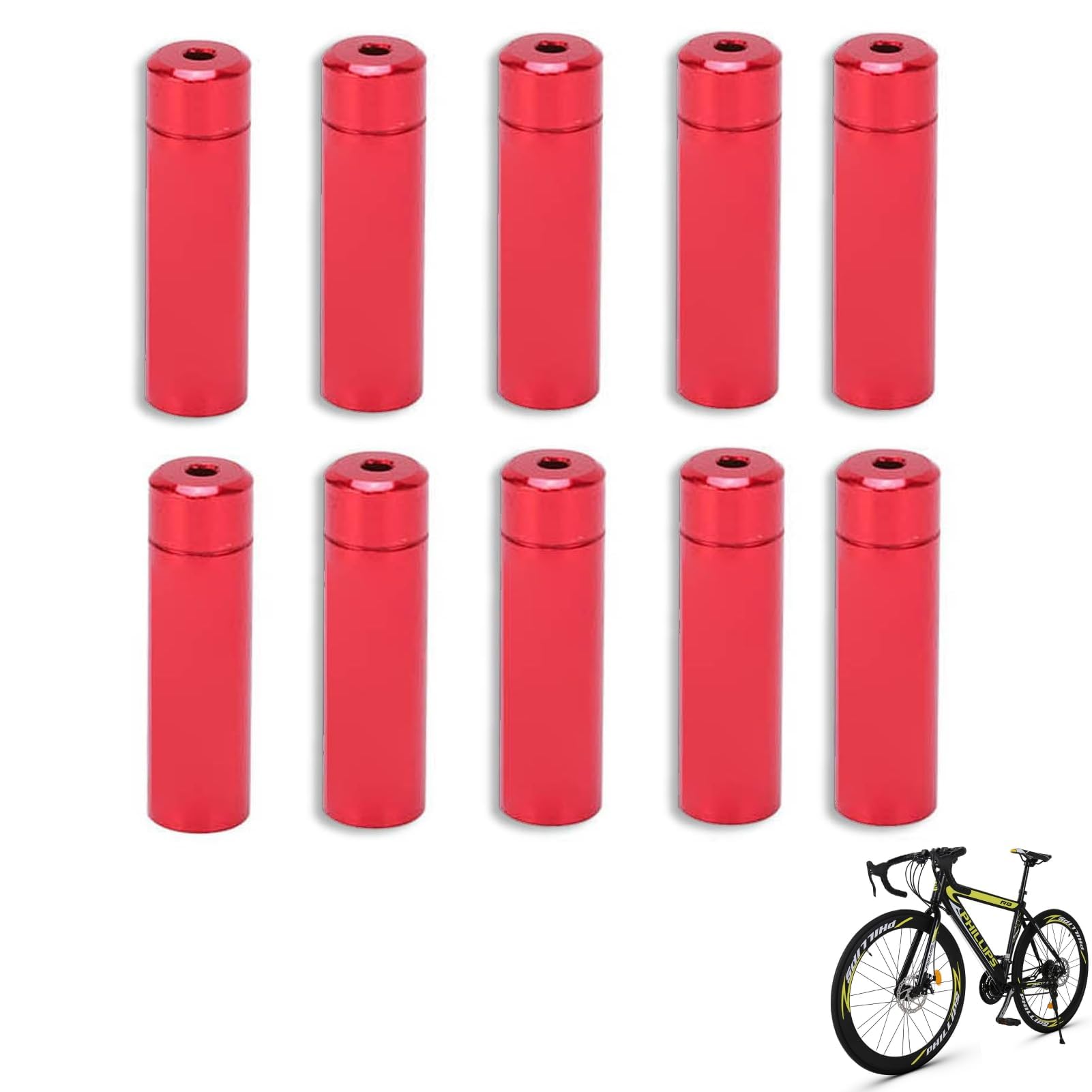 10Pcs Bicycle Shift Cable End Caps, 4mm Bike Derailleur Shift and Brake Wire Housing Ferrule End Caps, Bike Brake & Throttle Cable Crimp Ends for Road & Mountain Bicycles (Red)