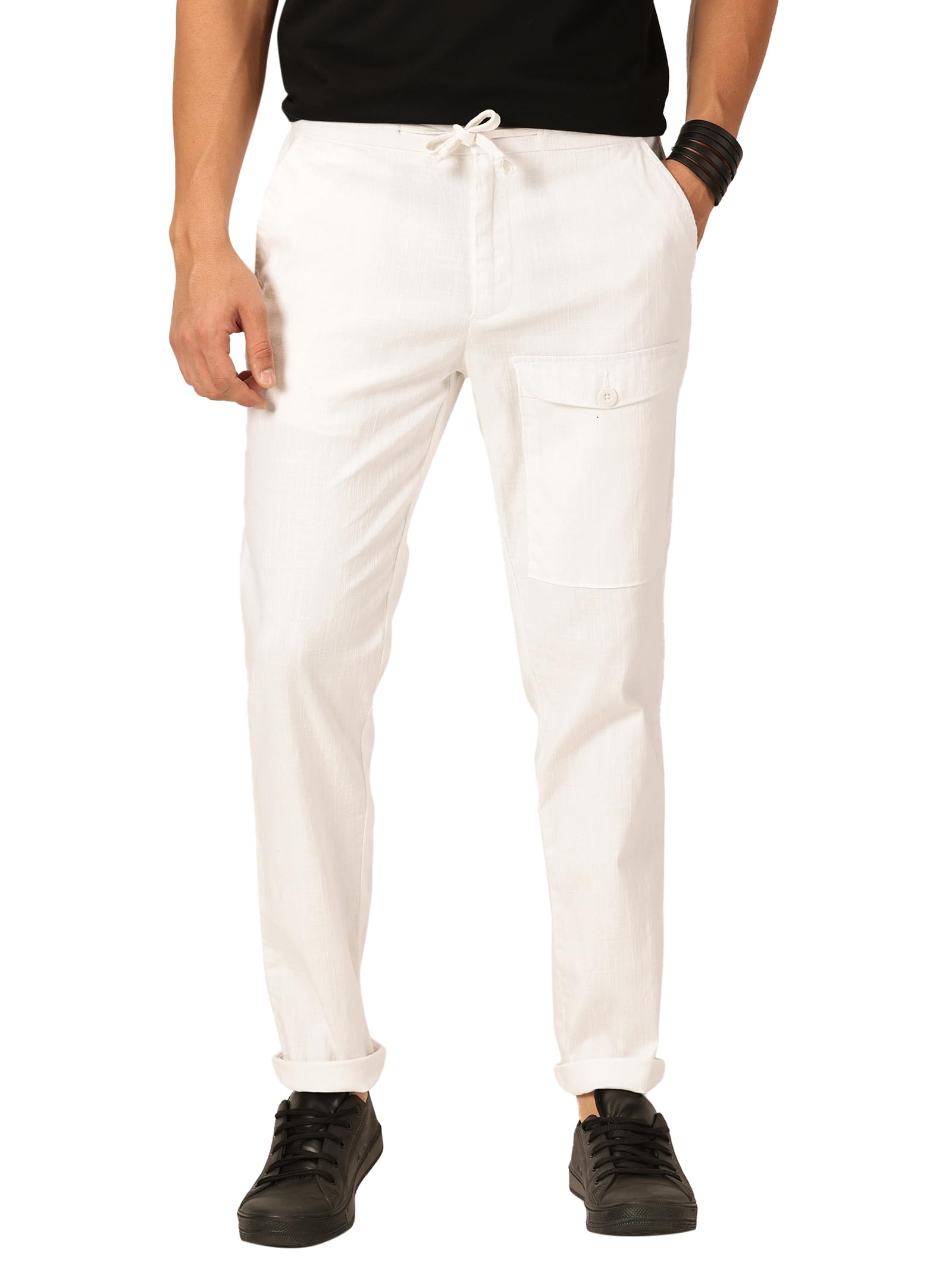 thomas scott Men's | Solid | Light Weight | Breathable Fabric | 5 Pocket | Mid Rise | Slim Fit | Linen | Button with Drawstring | Chino Trouser | Pants-picture-21