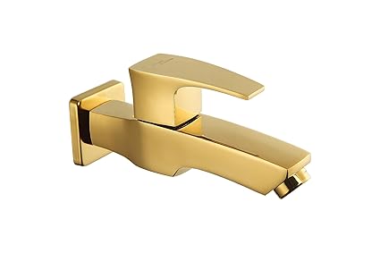 Hindware Italian Collection F520004PGD Avior Gold Bib Cock with Wall Flange | Made of Brass | Chrome Polish Finish | PVD Coating