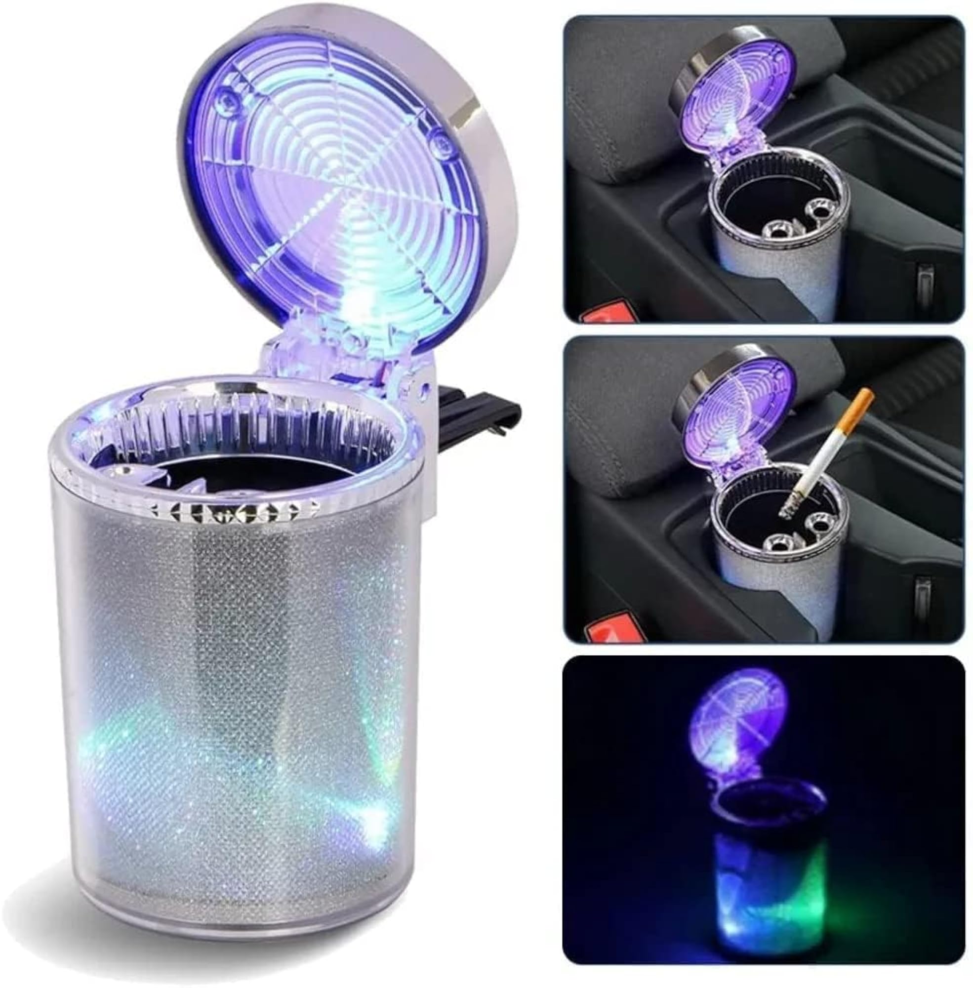 Car Ashtray with LED Light, Multifunctional Design