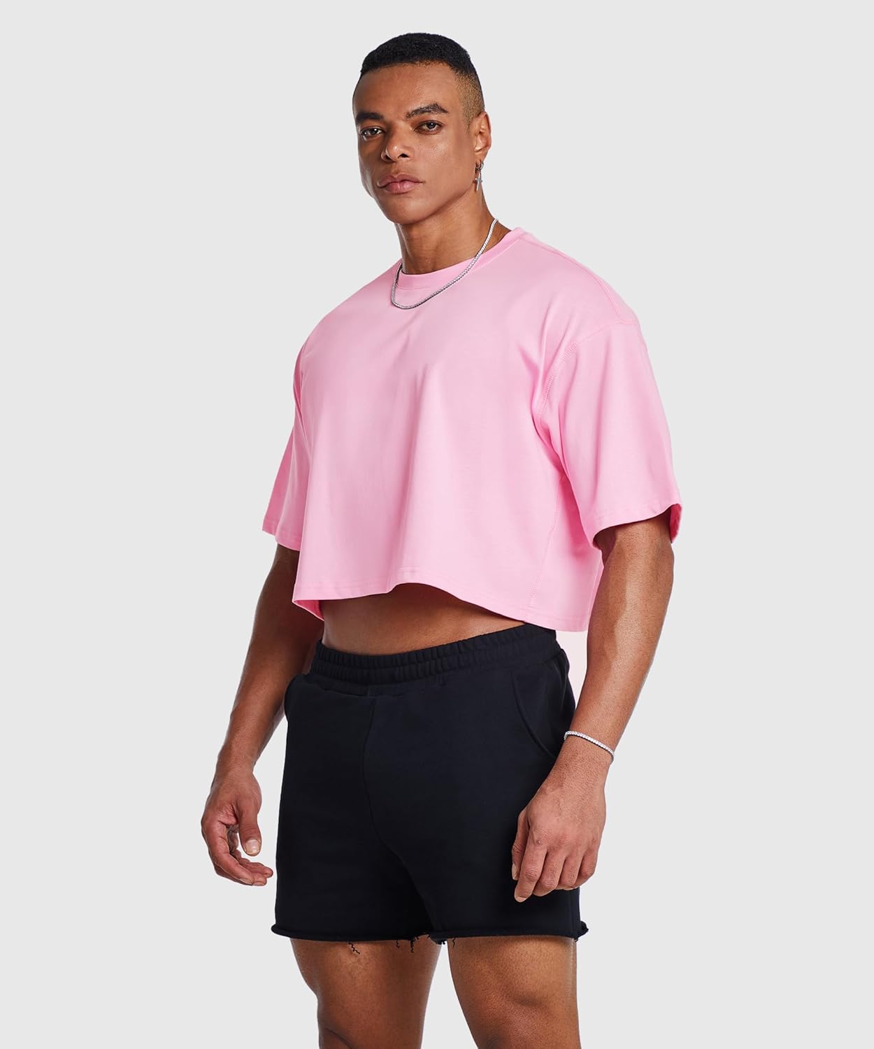 Ouber Men's Short Sleeve Crew Crop T Shirts Cotton Muscle Bodybuilding Shirts - Image 6