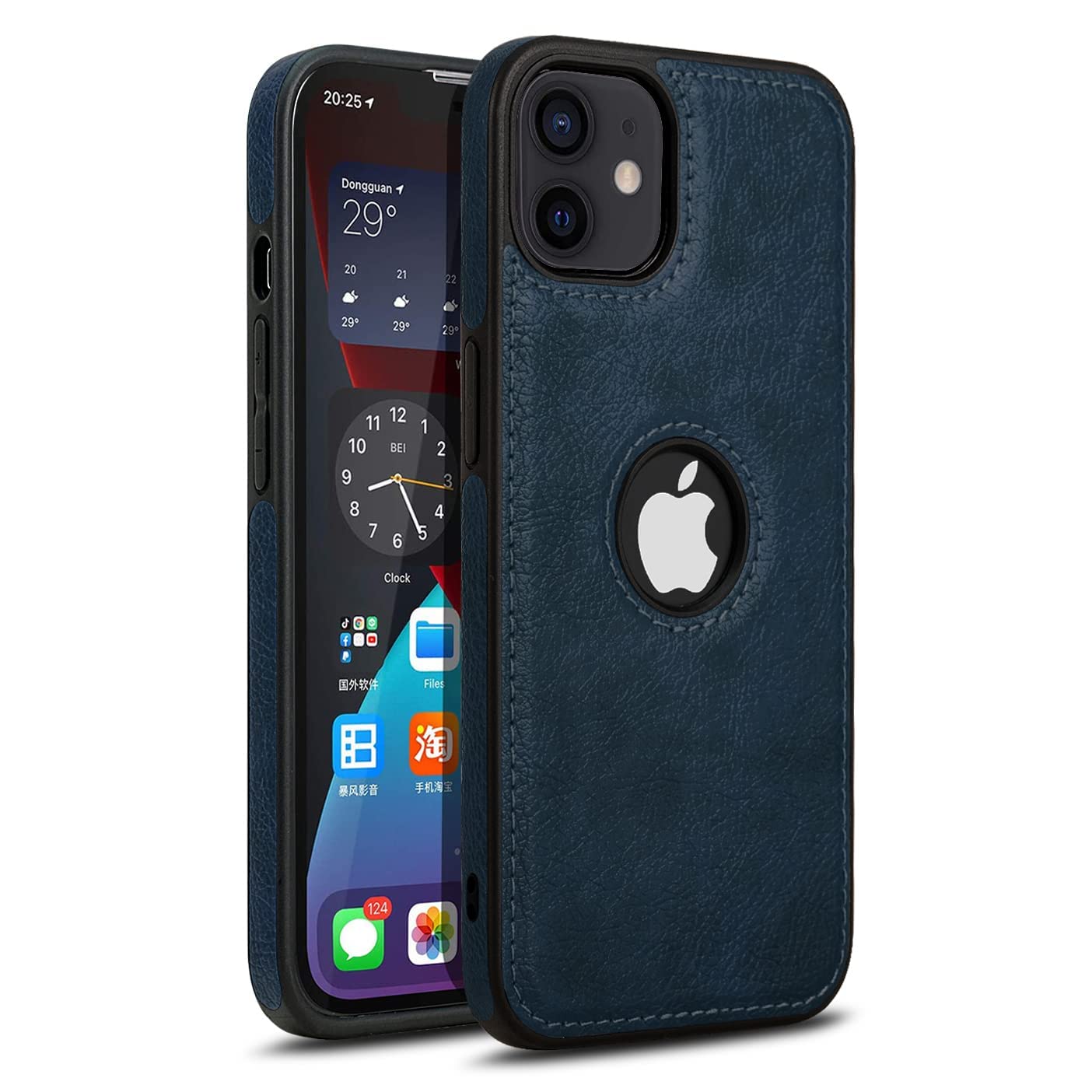 SUNSHINE® PU Flexible Leather Case Shockproof Soft TPU Logo Cut View Back Cover Compatible for Apple Iphone-11 (Blue)