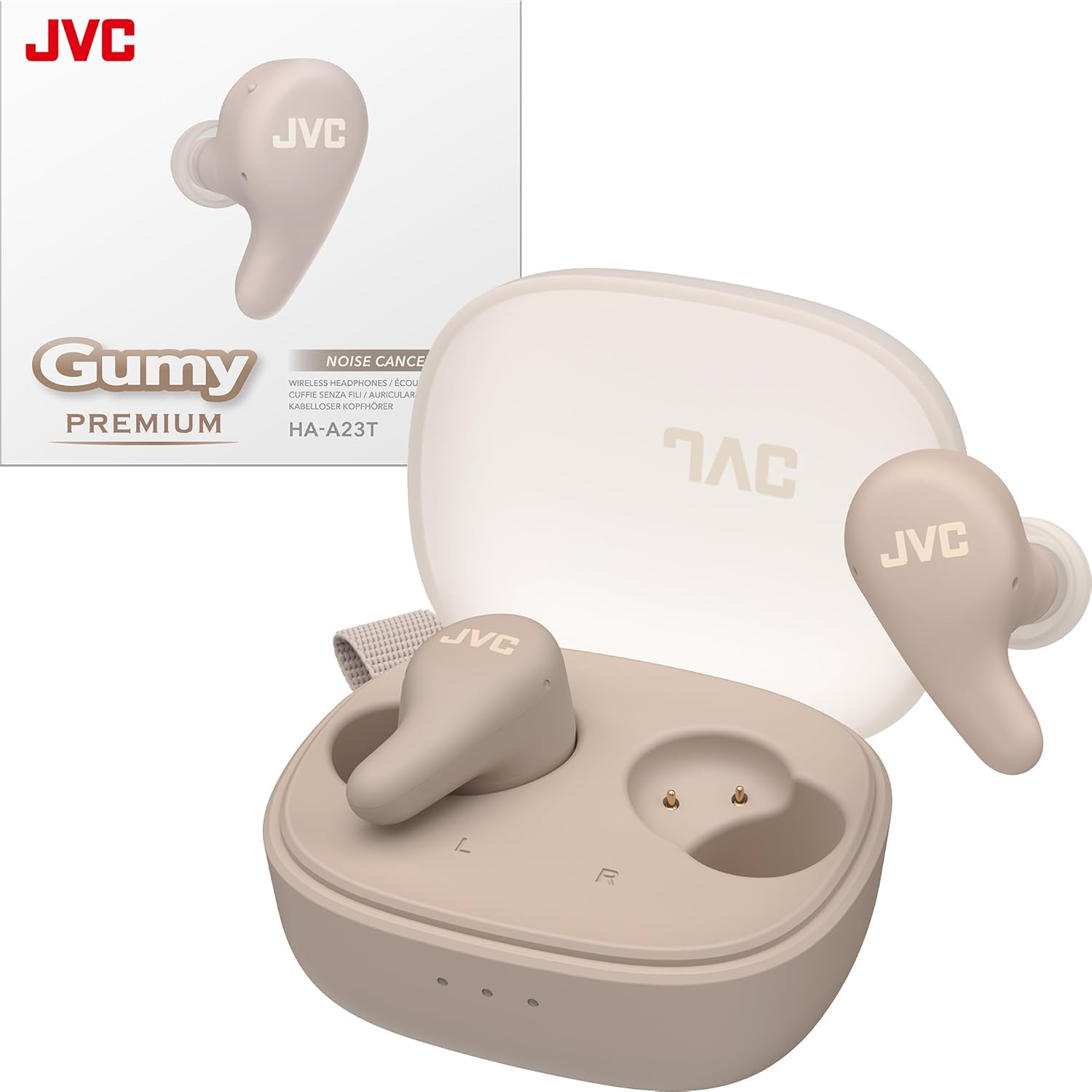 JVC Gumy Premium True Wireless Earbuds Noise Cancelling, Bluetooth 5.4 Headphones 26H Battery, ANC Ambient Mode, Gaming Low Latency, USB-C Case
