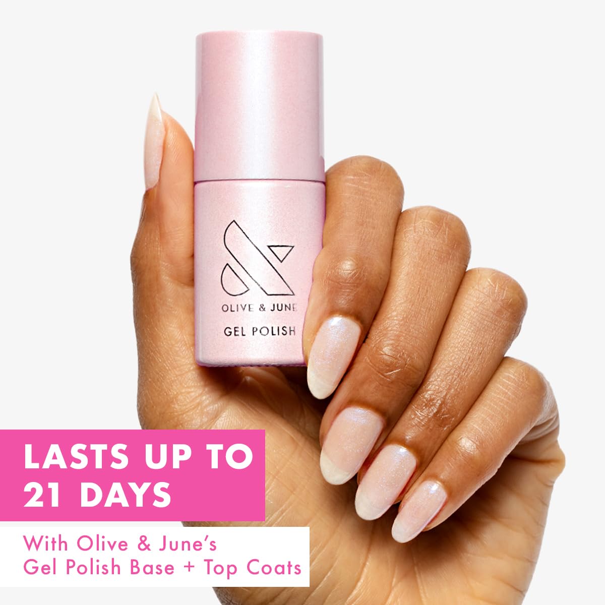 Olive & June Gel Nail Polish | Hema Free | UV LED Nail Lamp Needed | Long Lasting Formula | Up to 21 Days of Wear | Damage-Free Removal | Salon-Quality Spring Pastels | Pink Goldfish Iridescent