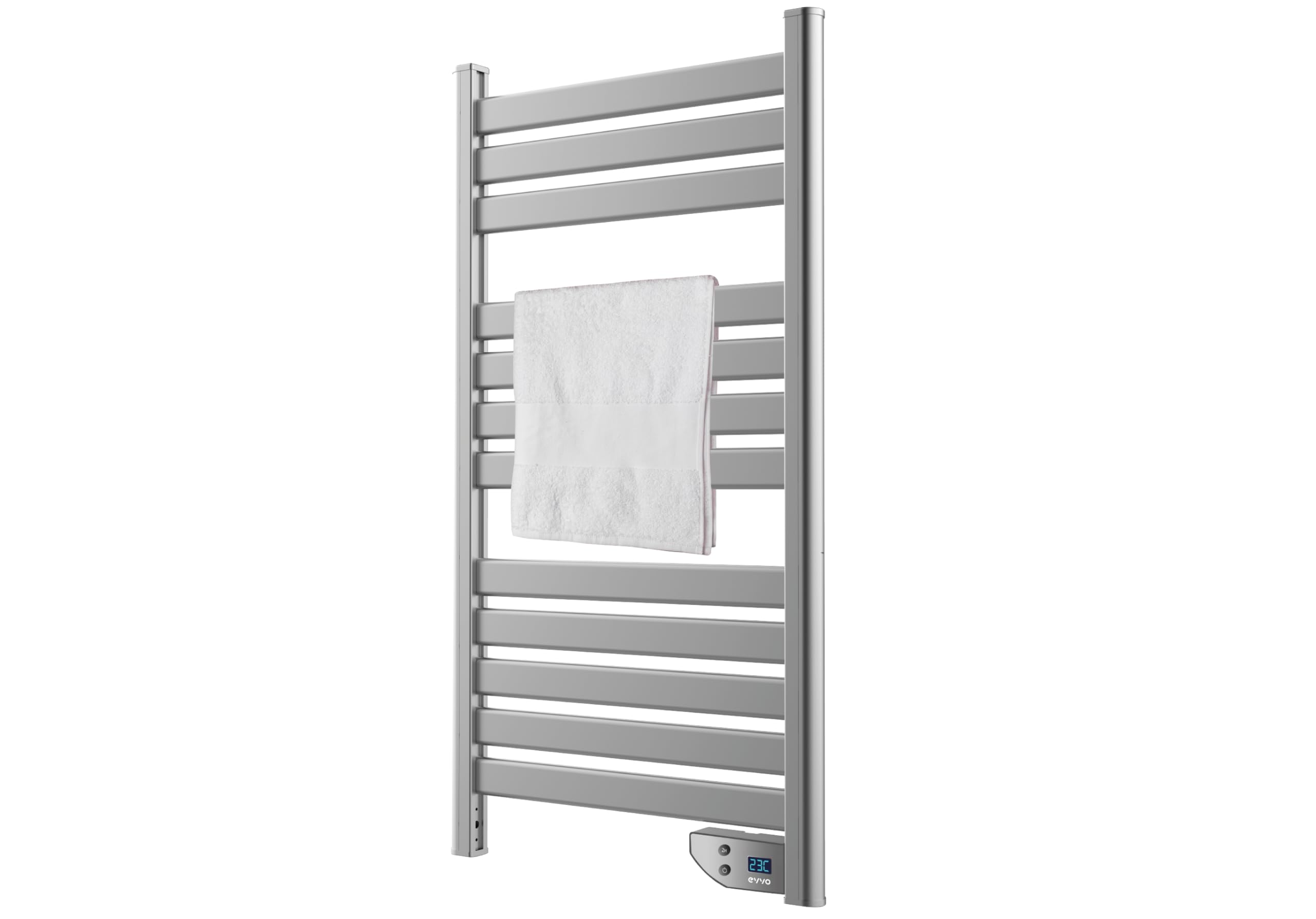 EVVO Toallero Eléctrico C500 Acero, 450W, hasta 8 m2, Bajo Consumo, Silencioso, Seguridad Sobrecalentamiento, Incluye Kit de Instalación, Antisalpicaduras, Temporizador 2 Horas (Acero)