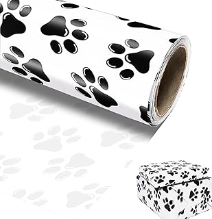 MUNILAIL Paw Wrapping Paper Roll 17 Inch x 33 Feet Black and White Dog Cat Paw Print Wrapping Paper Gift Wrapping Paper for Boys Girls Birthday Baby Shower Party Supplies