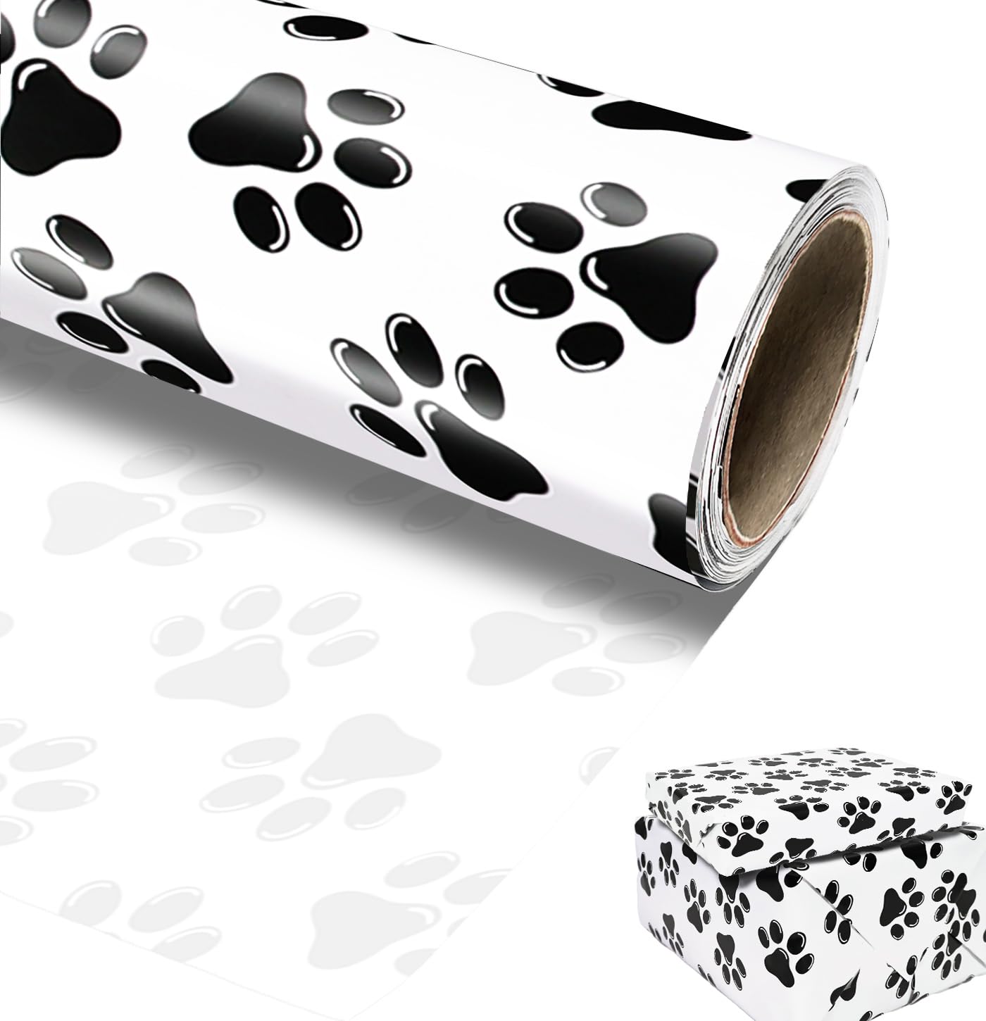 MUNILAIL Paw Wrapping Paper Roll 17 Inch x 33 Feet Black and White Dog Cat Gift Wrapping Paper for Birthday Wedding Baby Shower Holiday Party Wrapping Supplies โ image 1