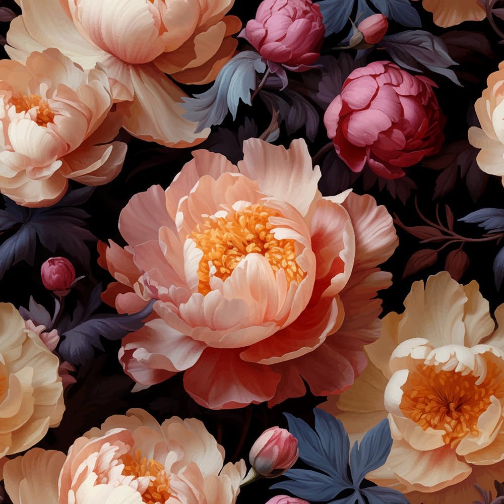 Vintage Floral Peel and Stick Wallpaper, 17.3 x 236 inches, Red Peony, Removable Self-Adhesive Wall Covering for Home Bedroom Cabinets Thicken Decor