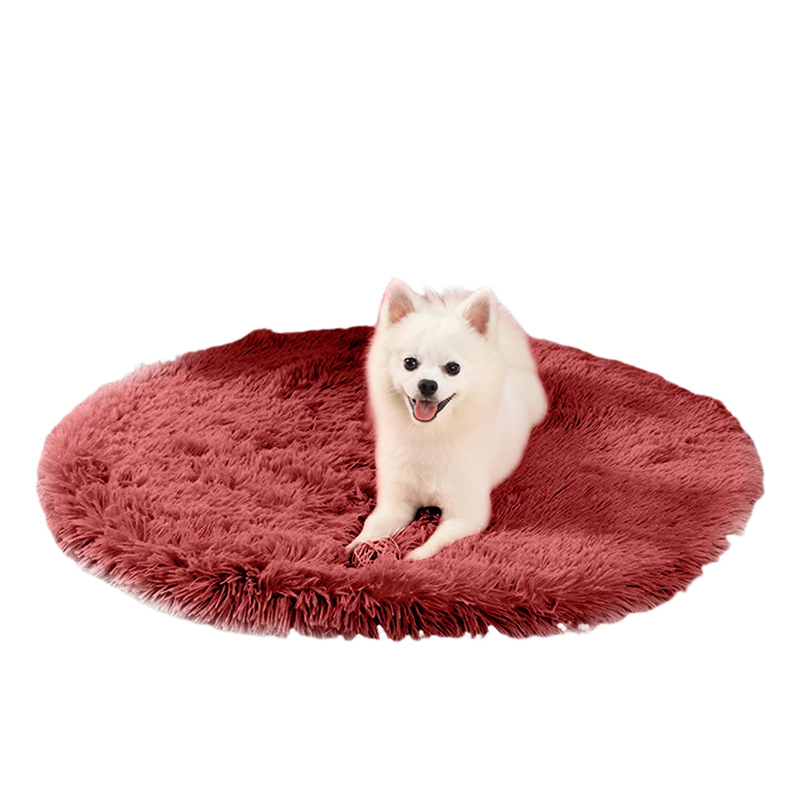 PETCUTE Round Dog Bed Mat,Washable Warm Dog Bed Blanket, Ultra Soft Long Plush Pet Cushion, Deluxe Plush Dog Mat with Anti-Slip Bottom,for Household Small and Medium Large Pets, Dog,Cat
