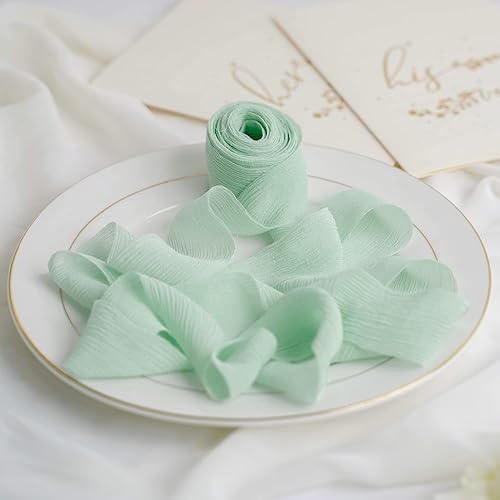Miniatura 7 de HUIHUANG Cinta de seda de menta, 100% seda, 1-12 pulgadas x 5 yardas, cinta de seda rústica teñida a mano para boda, ramo de novia, envoltura de