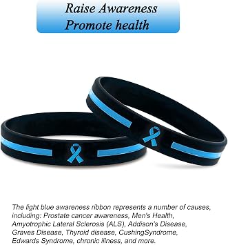 Temogole 18Pcs Prostate Cancer Awareness Bracelets Bulk Items Accessories Light Blue Awareness Ribbon Silicone Wristband Men's Health ALS Awareness Unisex Wristbands for Men Women Blue