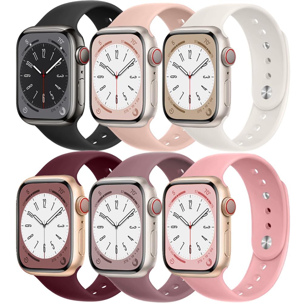 Sport Bands for Apple Watch Band 46mm 40mm 44mm 41mm 45mm iWatch Bands 38mm 42mm Men/Women,6 Pack Soft Silicone Wristband ...