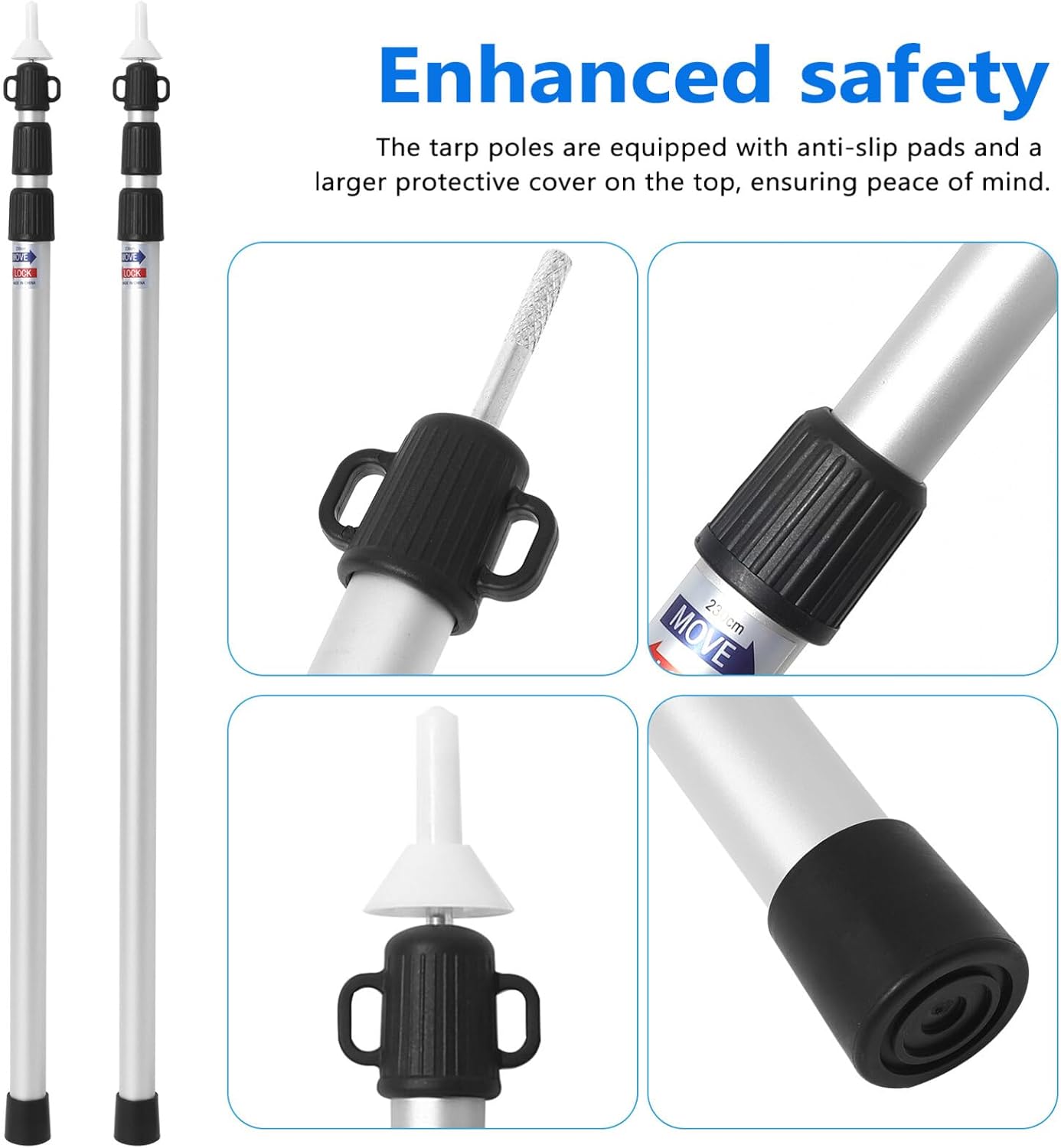 BESPORTBLE 1set Tarp Tent Poles Telescopic Canopy Rods for Camping Outdoor Tents and Rain Shelters Storage Bag and Lightweight Design