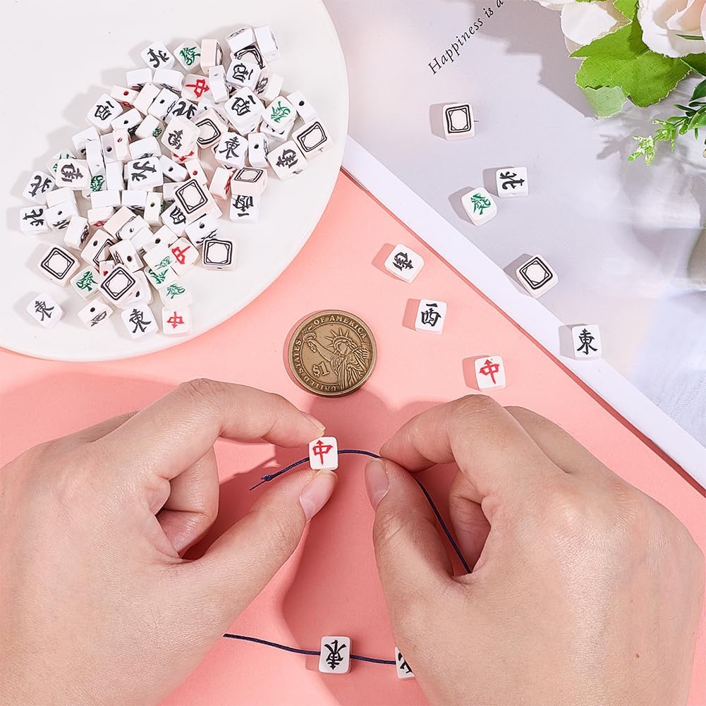 140pcs Mahjong Tile Beads 7 Styles Chinese Mahjong Charms Beads Pendant Mini Clay Loose Spacer Bead for DIY Crafts Supplies Bracelets Necklace Earring Jewelry Making Supplies - Image 3