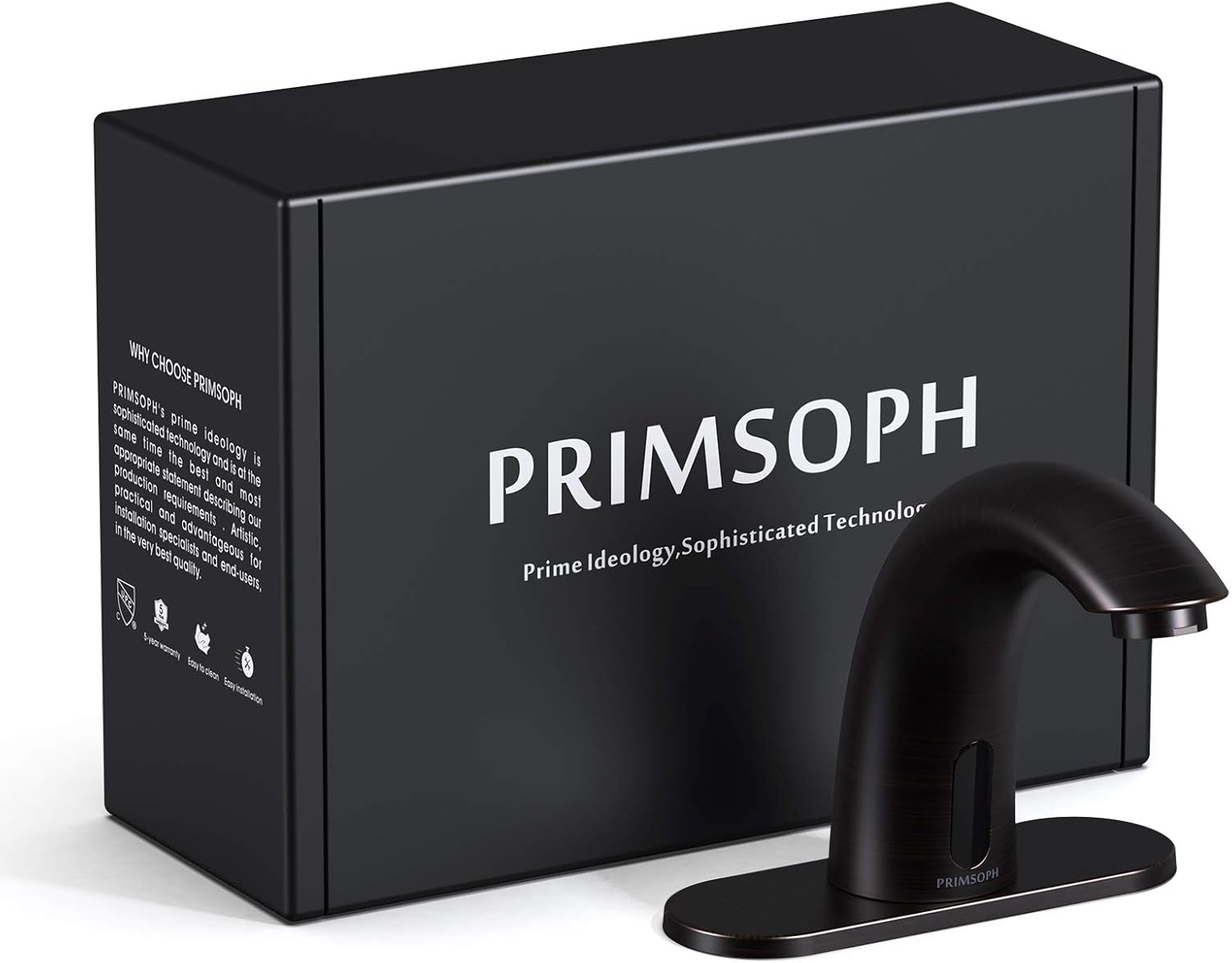PRIMSOPH Automatic Motion Sensor Touchless Bathroom Sink Faucet with Hole Cover Plate,Battery or Plug-in Powered with Temperature Mixer,Hands Free Bathroom Tap,Oil Rubbed Bronze,Cupc Listed - - 
