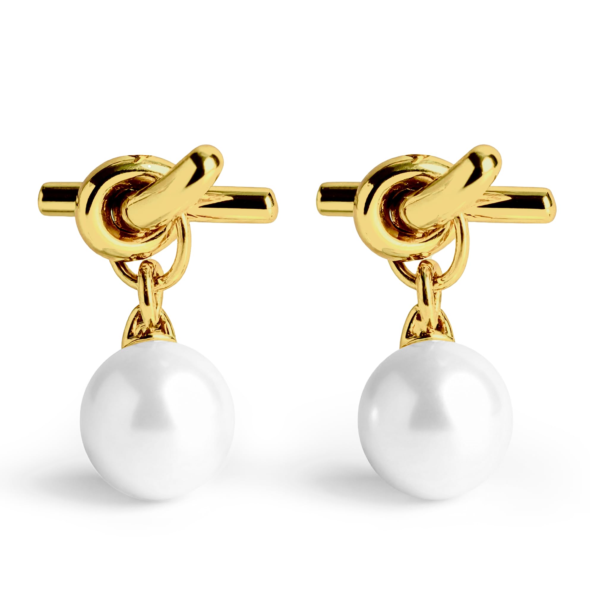Aretes | Aretes con perla en Chapa de Oro 18k | Joyeria para mujer | Regalos para mujer | Aretes Mujer | Aretes de oro (Chapa de oro de 18k) | Aleah Jewelry (Nudo)