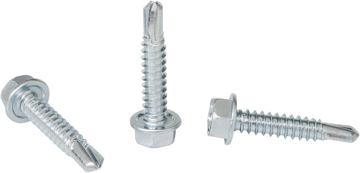 1/4''-14 x 1-1/4'' Hex Washer Head Self-Drilling Tek Screw Zinc Plated Steel for Attaches Sheet Metal Steel or Steel to Metal - Box of 50