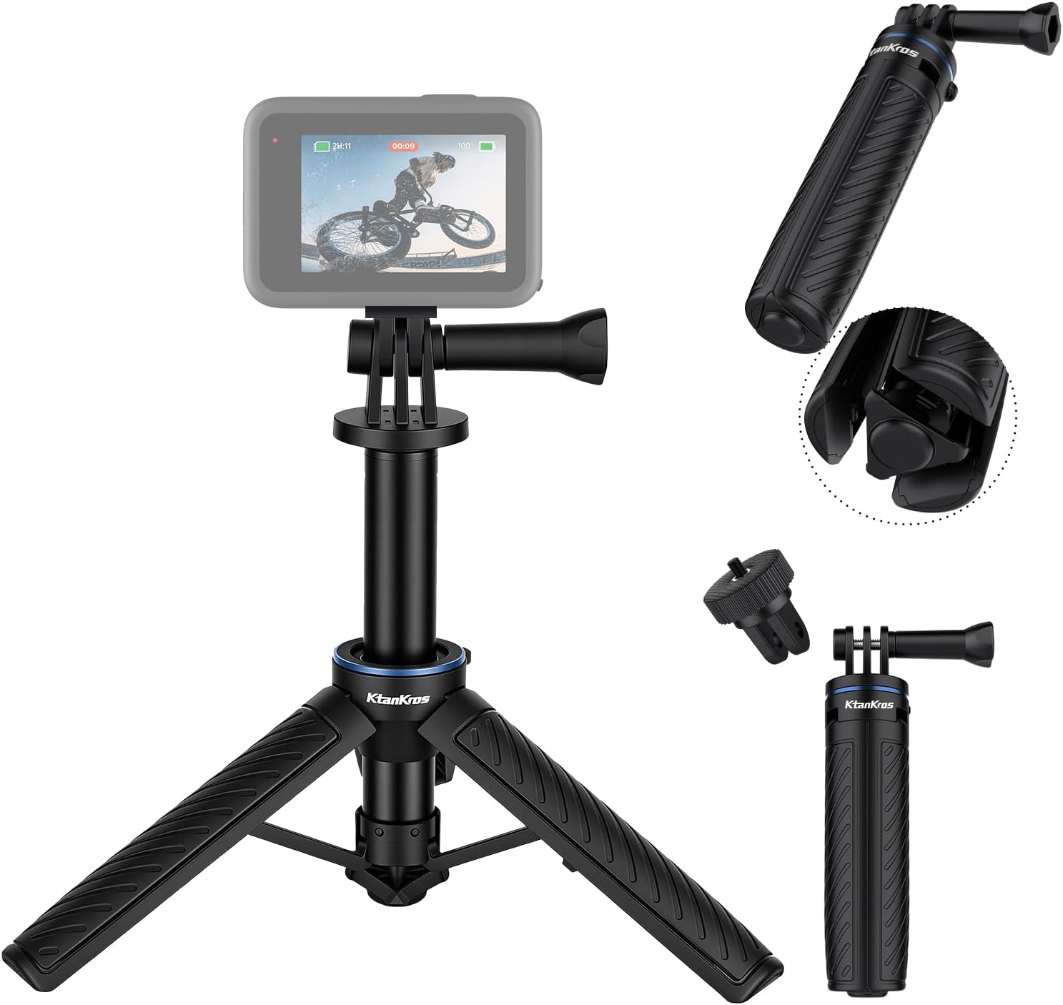 DJ-1 Mini Tripod for DJI Osmo Pocket 3, Action 5/4/3, Insta360 X4/X3 - 12" Extendable Selfie Stick & Desktop Stand, 1-Press Auto-Open Portable Tripod for Vlog, 1/4" Screw for Small Cameras