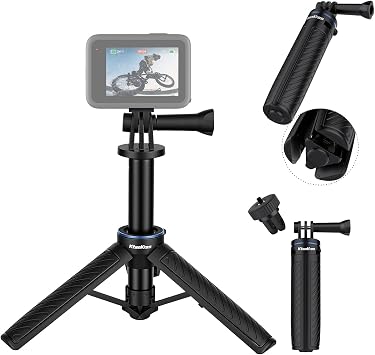DJ-1 Mini Action Camera Tripod with Built-in 3-Prong Mount for DJI Pocket 3 & Action 6/5/4, 12" Extendable Selfie Stick, 1-Press Auto-Open Desktop Stand for Insta360 GoPro