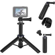 DJ-1 Mini Action Camera Tripod with Built-in 3-Prong Mount for DJI Pocket 3 & Action 6/5/4, 12" Extendable Selfie Stick, 1-Press Auto-Open Desktop Stand for Insta360 GoPro