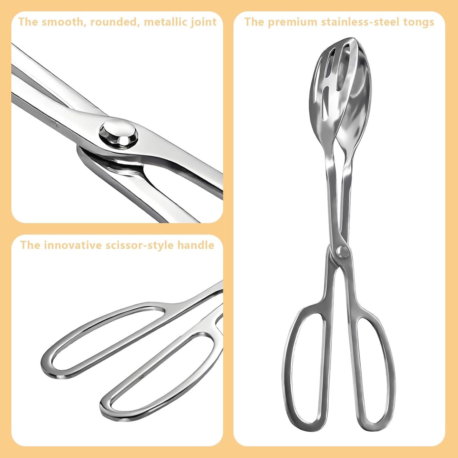 Premium Locking Salad Tongs with Non-Scratch Silicone Tips - 12 Inch Serving Tongs for Kitchen, Pasta, Fruit, Buffet - Dishwasher Safe, BPA-Free Cooking & Grilling Tongs (Set of 1)