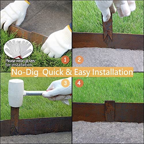 Qvqe QVQEPRERUSTED 6 Pack Steel Lawn Edging, Pre-Rusted Cor-Ten Steel Landscape Edging, 40 Inch Strips, 8 Inch Depth, 20Ft Total Metal Divider For Lawn, Garden thumb #4